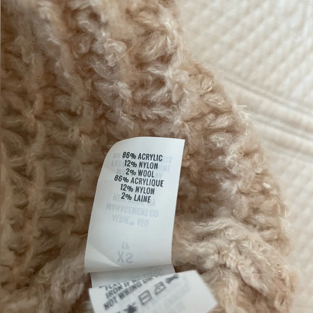 Aerie Babe Chenille Cowl Turtleneck Sweater Soft Satin/Cream/Tan XS